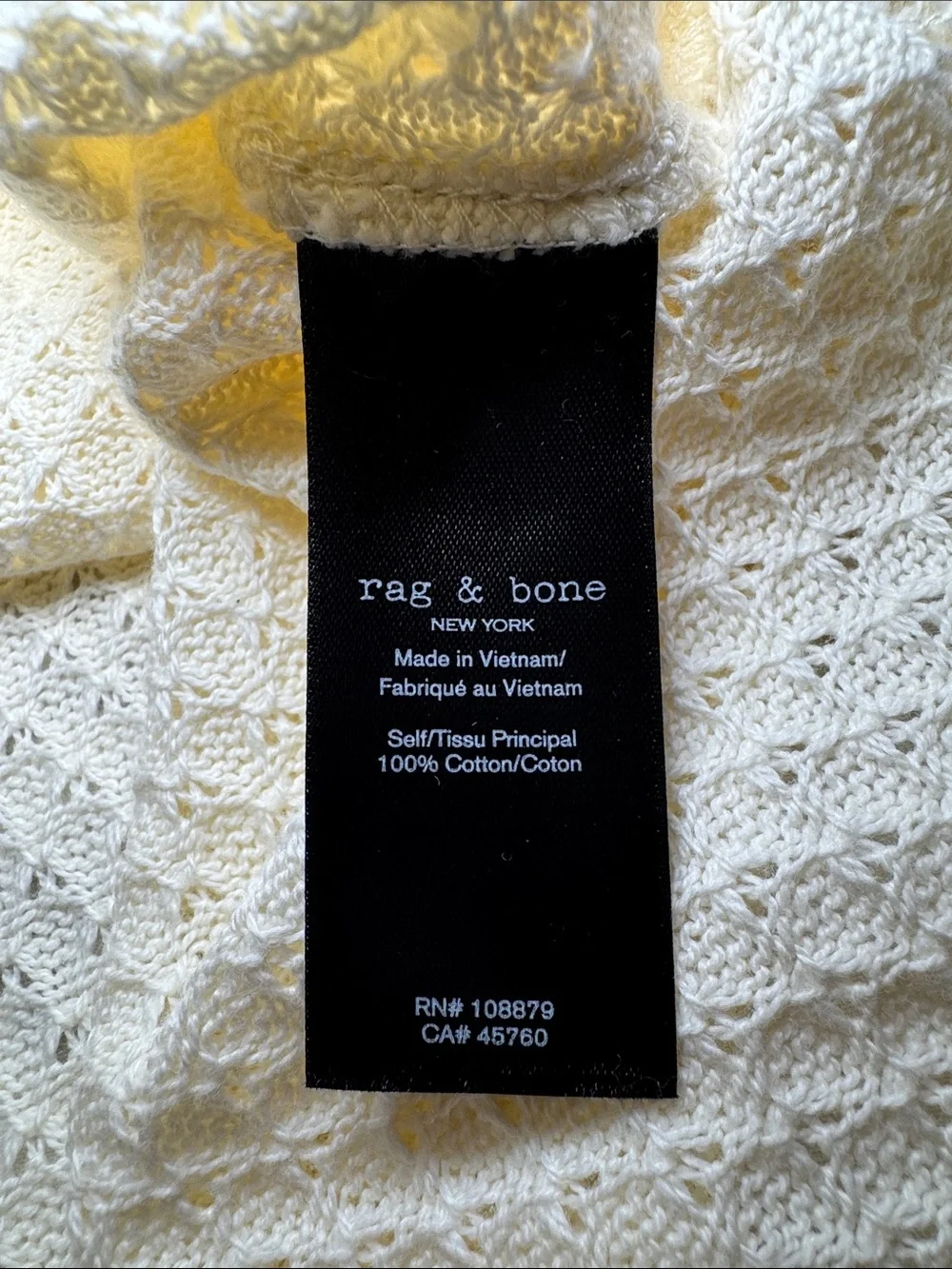 Rag & Bone Carine Crochet V-Neck Mini Dress Bathing Suit Cover-Up Ivory Size S